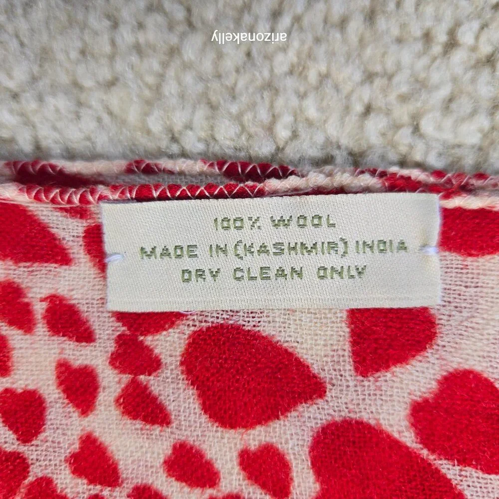 100% Wool Oblong Scarf With Heart Design